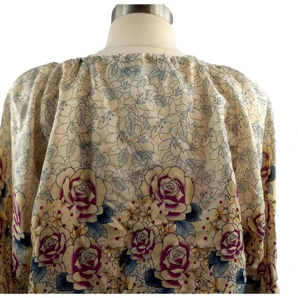 Gerard Darel Plum and Teal on Cream Silk Floral Tunic Blouse Size Small EUC - Picture 11 of 13